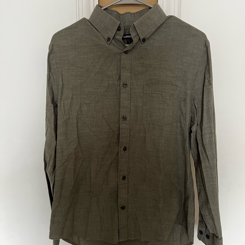 Express Men's Casual Olive Button-Down Shirt